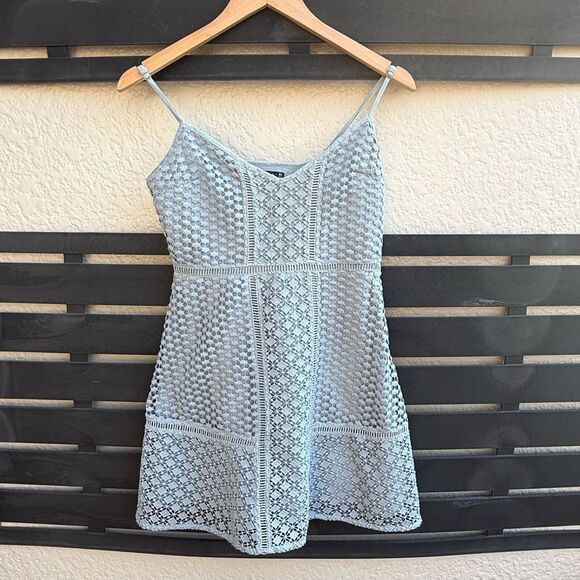 Abercrombie & Fitch Crochet Lace Overlay Mini Dress in Light Blue | Size XS - Picture 1 of 6